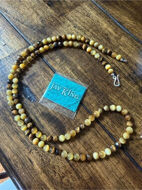 Jay King DTR 925 Sterling Silver Tiger Eye & Yellow Gemstone Opera Necklace 36”